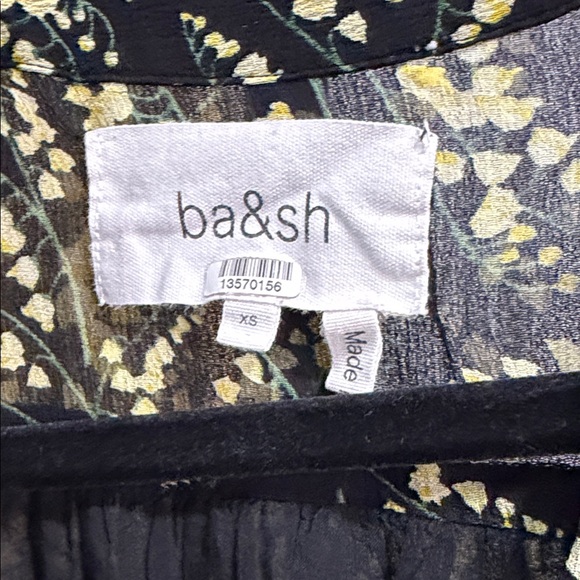 ba&sh Black and Cream Leaf Print Mini Dress - Picture 2 of 4